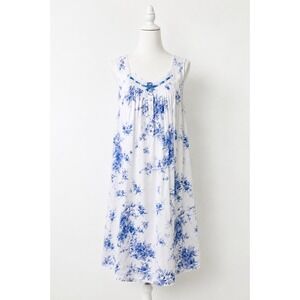 Aria Blue Floral 100% Cotton Jersey Chemise Nightgown S Sleeveless Pockets